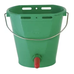 8-L plastic calf bucket with green valve one outlet